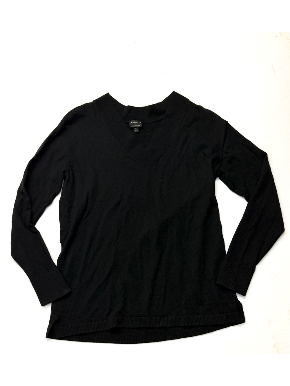 Talbots Black V-Neck Pure Merino Wool Sweater Size S